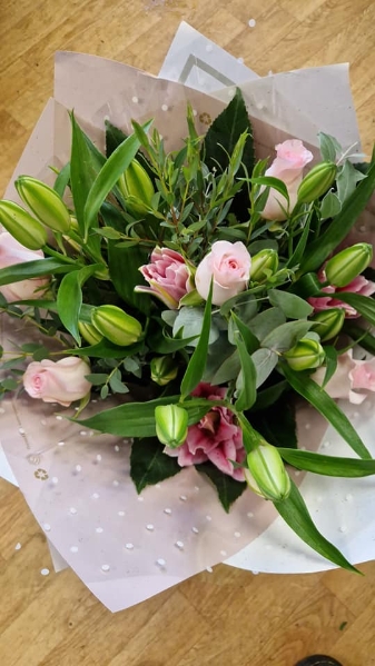 pink rose and double lily surprise