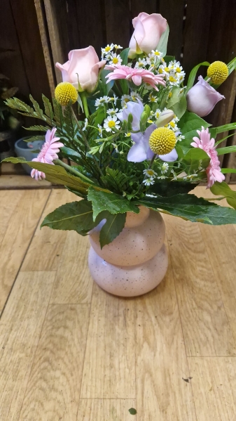 pink vase of flowers