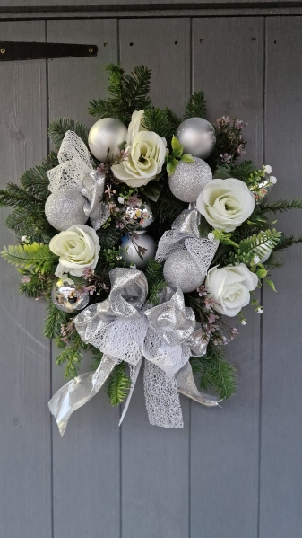 white rose delight door wreath