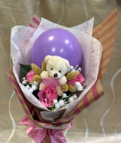 Pink Meadow Balloon Bear Bouquet