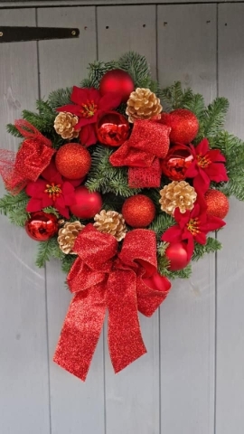 Red traditional door wreath